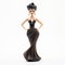 Quirky Cartoonish Female Figurine In Black Gown With Gold Necklace