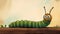 Quirky Cartoonish Illustration Of A Caterpillar On Wooden Slab