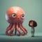 Quirky Cartoonish Octopus And Girl: A Playful And Realistic Rendering
