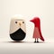 Quirky Cartoonish Woman And Red Bird: Minimalist 3d Characters