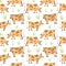 Quirky cows grazing grass seamless pattern