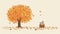 Quirky Editorial Illustration: Small Bear Under Autumn Tree