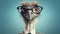 Quirky Futuristic Ostrich Portrait With Glasses And Suit