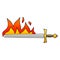 quirky gradient shaded cartoon flaming sword