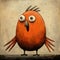 Quirky Orange Bird Cartoon: Rustic Figurative Style With A Touch Of Humor