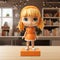 Quirky Orange Doll On White Table: Cute And Clean Design With Volumetric Lighting