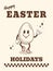 Quirky outline mascot character for spring holiday flyer. Cool funky retro Easter Egg. Happy Easter greeting card