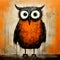 Quirky Owl In Dark Expressionism: Large Canvas Urban Art