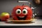 Quirky red apple with eyes, a humorous kitchen plate scene