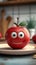 Quirky red apple with eyes, a humorous kitchen plate scene