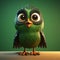 Quirky Robin Character With Vibrant Green Color And Playful Eyes