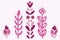 Quirky vector botanical plant set. Whimsical collection of flower illustration for viva magenta color of the year.