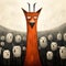 Quirky Visual Storytelling: A Fox Standing Amongst A Crowd In Primitive Surrealism