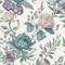 Quirky watercolor floral pattern with a vintage feel. AI-Generative