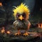Quirky Yellow Feathered Creature In A Forest: Hyper-realistic Zbrush Animation
