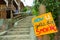 Quit Smoking placard with high stairs background, Cambodia