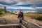 Quito - August 21, 2018: Tourist overlooking the city of Quito, Ecuador