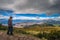 Quito - August 21, 2018: Tourist overlooking the city of Quito, Ecuador