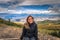 Quito - August 21, 2018: Tourist overlooking the city of Quito, Ecuador