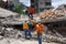 Quito, Ecuador - April,17, 2016: House destroyed by Earthquake with rescuers and heavy machinery in the south part of