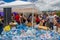 Quito, Ecuador - April,17, 2016: Unidentified citizens of Quito providing disaster relief water for earthquake survivors in the co