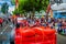 Quito, Ecuador - January 31, 2018: Beautifulo outdoor view of a fire truck circuling in the streetss during a parade in