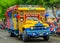 Quito, Ecuador - January 31, 2018: Outdoor view of a colorful chiva buses are important part of rural public transport