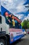 Quito, Ecuador - January 31, 2018: Outdoor view of a truck full of puppets of metropolitan police of Quito, during a