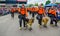 Quito, Ecuador - January 31, 2018: Outdoor view of unidentified man with a beautiful dogs, group of rescue walking in