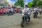 Quito, Ecuador - January 31, 2018: Unidentified people wearing a police uniform and driving a motorcycles during a