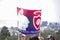 QUITO, ECUADOR - JULY 7, 2015: Funny poster of pope Francisco and San Lorenzo flag of soccer club. Pope is a huge fan of