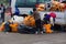 QUITO, ECUADOR - JULY 7, 2015: Garbage cleaners picking up all the trash after the event. Pope Francisco mass