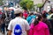 QUITO, ECUADOR - JULY 7, 2015: People trying to arrive to pope Francisco mass, police making guards on streets