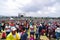 QUITO, ECUADOR - JULY 7, 2015: At pope Francisco mass on Ecuador, people waitting him to attend to mass, colorfull