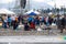 QUITO, ECUADOR - JULY 7, 2015: After pope Francisco mass event, people trying to get out. Rainning is comming, tends on