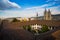 QUITO, ECUADOR- MAY 23, 2017: Beautiful view of the Basilica of the National Vow, over a roofs, Basilica is a Roman