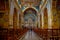 QUITO, ECUADOR - NOVEMBER 23, 2016: Interior of the Church of Santo Domingo, with chairs an spiritual images