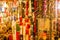 QUITO, ECUADOR NOVEMBER, 28, 2017: Close up of some candels, rosary beans, and handicrafts in a public market, at