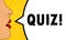 Quiz. Female mouth with red lipstick screaming. Speech bubble with text Quiz. Retro comic style. Can be used for business,