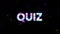 Quiz and question mark symbol distorted text on damage retro tv background. Motion graphics.
