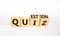 Quiz or question symbol. Turned cubes and changed the word `quiz` to `question`. Beautiful white background. Business quiz or