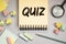 Quiz or quizz word, inscription, fun game with questions