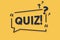 Quiz symbol. Megaphone yellow vector banner. Answer question sign. Examination test. Thought speech bubble with quotes.