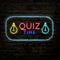 Quiz time neon logo symbol. Quiz pub poster or banner template for night or bar party