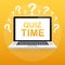 Quiz time. Quiz online on laptop. The concept is the question with the answer. Test, survey, exam vector concept.