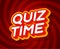 Quiz time red and yellow text effect template with 3d type style and retro concept swirl red background vector illustration