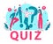 Quiz word and people with question marks a concept of questionnaire show, vector