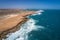 Quobba Blow Holes coast line aerial view of waves during windy weather in Western Australia