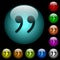 Quotation mark icons in color illuminated glass buttons