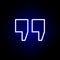 Quote icon in neon style. Can be used for web, logo, mobile app, UI, UX